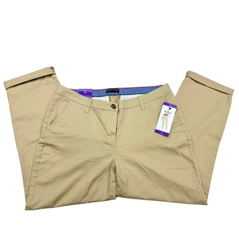 Nautica Jeans Co Womens Khaki Chino Ankle‎ Pants Cuffed Tan Size 14 NEW